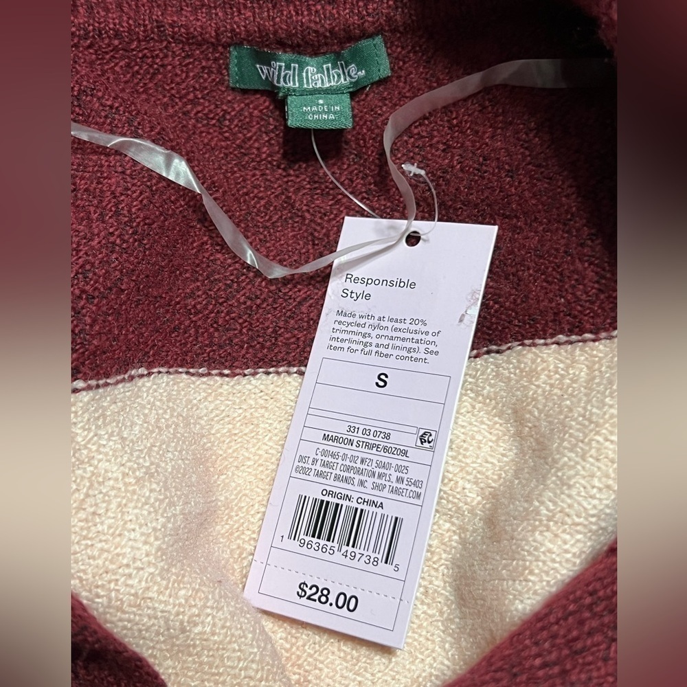 Wild Fable Maroon & Pink Striped Slouchy Collared Pullover Sweater Women’s Sz S - Picture 9 of 12